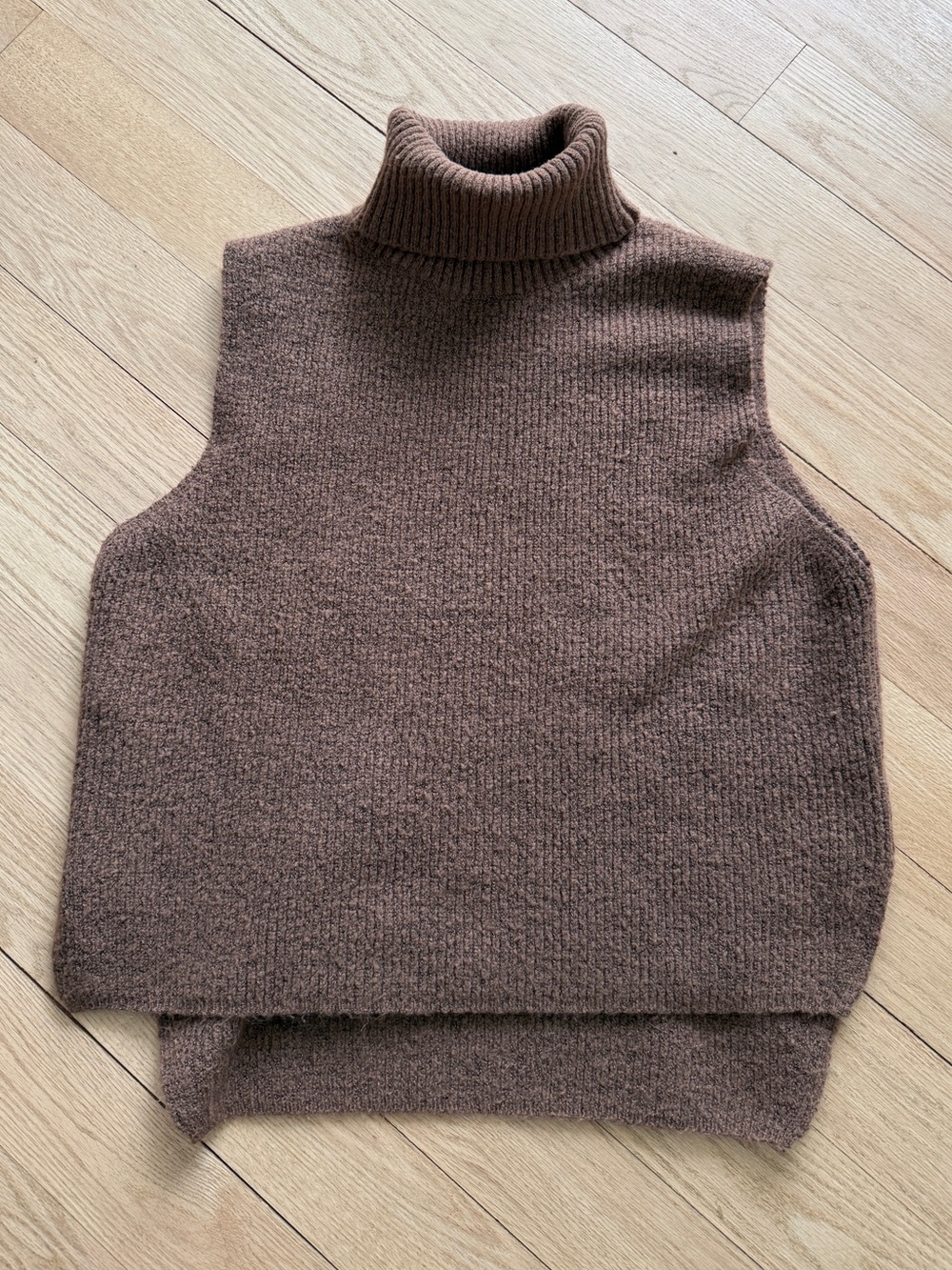 Brown Knit Sleeveless Turtleneck Sweater Vest Top Small